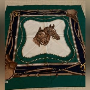 Equestrian Print Green and Brown Scarf